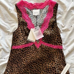 Aliceyn New with Tags Reformation Leopard Pink Animal Silk Top Lace Sz 4